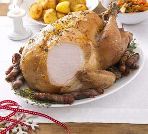 Dinde de Noël aux clémentines et beurre de laurier